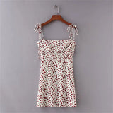 Trend Female Decoration Style Slender Shoulder Strap Printed Suspender Dress Broken Flower Money Waist Style Thin Belt Skirt-Outfit