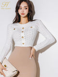 Han Queen 2024 New Set Woman 2 Pieces Elegant Knitted Tops And High Waist Bodycon Pencil Skirts Korean Office Women's Suits-Outfit