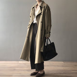 Breasted Belted Long Trench Coat Gray Khaki Autumn Back Rainproof Casual Oversized Coat For