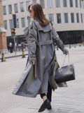 2022 British Style Victorian Trench Coat Waterproof Chameleon Cotton Long Femme Double-Breasted Lady Duster Coat Blue