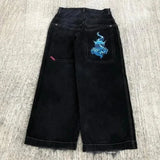 Year's New Skeleton Embroidered Jeans For Men's Casual Street Style Korean Version Of The Trend Is Loose-Outfit