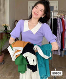Retro Bubble Sleeve Knitted T-Shirt Women Design Small Short Top Summer New Ice T-Shirt