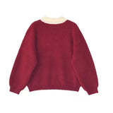 Female Sweater Christmas Red Bow Sweater Pullover Doll Lapel Sweet Loose Lazy Retro New Year Red Women Sweater Top Autumn
