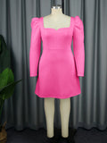Elegant Square Collar Long Sleeve Dress Banquet Party Bareback Bow Dress Dresses