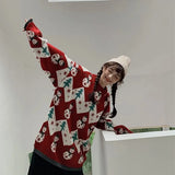 Christmas Sweater Women Loose Lazy Outside Wear 2021 Winter New Snowflake Round Neck Red Blue Sweater Couple Christmas