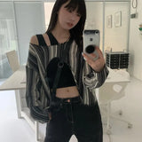 Korean Fashion Irregular Crop Tops Twp Piece Sets Hollow Out Grunge T-shirts Chic Streetwear Japanese Designer