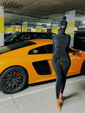 Glitter Silk Mask Playsuits 2 Two Pieces Jumpsuits For Womens Sexy Backless Club Party Wear Long Sleeve One Piece Outfit-Outfit