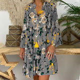Bohemian Women Dresses Summer Long Sleeve Button Loose Mini Dress Big Swing Boho Dress Printed Vestido 425-1-Outfit