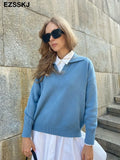 Autumn Winter casual chic v-neck oversize thick Sweater pullovers Women 2021 loose elegant Sweater Pullover female Long