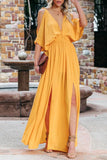 Hot Summer Sexy Dress INS Shoulder Side Slit Back Deep V-Collar Dress-Outfit