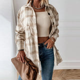 Oversize Women's Plaid Shirt Jackets Long Sleeve Ladies Tops Outwear 2021 Spring Autumn Loose Women Blends Check Buttons