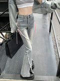 Toloer Slit Micro Horn Jeans Female Design Sense Niche Pink Strap High Waist Show Skinny Hot Girl