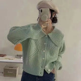 Autumn And Winter New Loose Korean Version Short-Style Cardigan Female Cardigan With Large Lapel And Coarse Knitted Jacket-Outfit