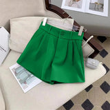 Women High Waist Suit Shorts Summer Casual All Match Loose Shorts Y2K Female Korean Solid Button Wide Leg Pants New-Outfit