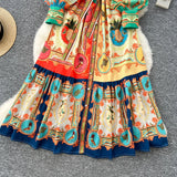 Printed Dress Woman 2025 Spring Strap To Cover Collar Long Sleeve Single Row Buckle Folding