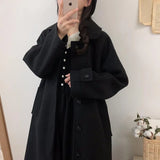 Woolen Coat Women's New Korean Version Of Black Medium-Length Tweed Coat Is Popular To Thicken Autumn And Winter-Outfit