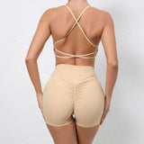 Toloer Shoulder Strap Beautiful Back Bra Peach Hip Shorts Yoga Suit Running Quick-Dry Tight Sports Fitness Suit-Outfit