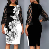 Spring Flower Print Three-quarter Sleeve