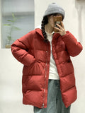 Pinghu Down Jacket Female 2024 Winter New Thickened Stand Collar Long Button Warm White Duck Down Coat Tide-Outfit