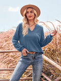 Toloer / Winter Fashion Women's Wear 2024 New Solid Color V-Neck Casual Slim Long Sleeve With Pocket Top-Outfit