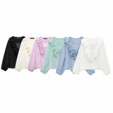 Early And Early Autumn New French Sweet V-Neck Thin Long-Sleeved Lotus Leaf Shirt Top