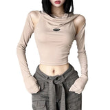 Toloer 2023 Street Personality Girl Hood Niche Trend Design Sense Long Sleeve Top-Outfit