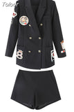 Fashion Elegant Casual Slim Spring Autumn Women t Long Sleeve Pocket Harajuku Blazer Shorts Pants