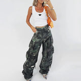 Toloer Design Street Style High-Waisted Wide-Leg Pants Spring 2024 New Fashion Tie-Dye Camouflage Multi-Pocket Cargo Pants-Outfit