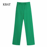 2022 Green Wide Leg Pants Women High Waist Baggy Straight Woman Pants Summer Streetwear Trousers Women Masculine Pant