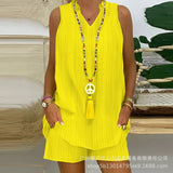 Women's New Solid Color Vertical Collar Sleeveless Casual Suit LZR14529K Series-Outfit