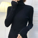 Women Pullover Turtleneck Sweater Autumn 2022 Long Sleeve Elastic Korean Simple Basic Jumper Pull Femme Solid Color Tops