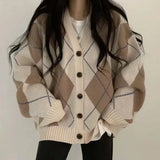 Argyle Print Oversized Preppy Cardigan-Outfit