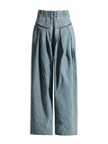 Toloer New Fashion High Waist Large Pocket Design Sense Wide Leg Pants Loose Small Show Skinny Jeans Woman-Outfit