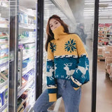 Women's Christmas Snowflake Turtleneck Sweater New Korean Casual Version Warm Thickened Knitting Pullovers