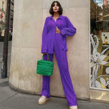 Lady Sexy Suit Two Pieces Outfits Long Sleeve Suit Collar Jacket Coat Casual Wide Leg Trousers Set Suits 2022 Women