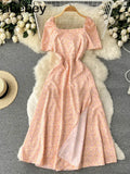 Collar Polka Dot Dress Women Short Puff Sleeves 2022 New Summer Beach Sundress French Sweet Chiffon Long