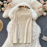 Kong Style Retro Open Skirt Winter With Sweater Medium Long Korean Temperament High-Waist Thin As Hips A