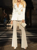 Toloer Casual Suit Autumn 2024 New Flower Splicing Long Sleeve Suit Jacket Nail Bead Micro La Straight Pants-Outfit