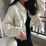 Army Green Denim Short Jacket Women's Loose Lazy Spring Autumn Korean Style Street Denim Coats Short Outwear