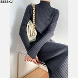 2022 autumn winter thick straight maxi sweater dress women high neck long sweater dress elegant female loose sexy knit