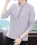 2023 New T-shirt Loose Large Short Sleeve Women's Blouse Solid Color Button Folds O-Neck Casual Fashion Tops-Outfit
