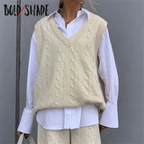 Bold Shade Vintage Streetwear Fashion 90s 2pcs Sets Knitting Twist Sweater Vest and Knee Length Shorts Matching Sets Winter