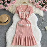 Toloer Fish Tail Dress Female Summer Dress 2024 New Knitted Black Temperament Waist Show Thin Design Sense