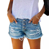 Tide Women Hole Tuxedo Denim Straight Buckle Shorts Women Hot