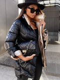 Puffer Jacket Women Oversized Winter Parka Cotton Padded Warm Coat Female Outerwear Quilted Coats Stand Collar Patchwork