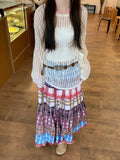 Boho Plaid Patchwork Long Skirt-Outfit