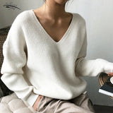 winter women's jacket pullover women's knitted bottoming sweater V-neck loose simple irregular hem sweater