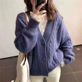 Women Autumn Winter New Cardigans Female Cardigan Loose Streetwear Knit Sweater Coat V Neck Jackets Ladies Warm Knitted