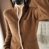 100% Cashmere / Wool Sweater Autumn/Winter 2022 Women's Stand-up Collar Cardigan Casual Knit Tops Korean Plus Size Female
