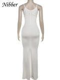 Knot Hollow Dress Women Summer Sleeveless Solid Back Split Skinny Stretch Simple Low-Neck Maxi Bodycon Clubwear Vestidos-Outfit